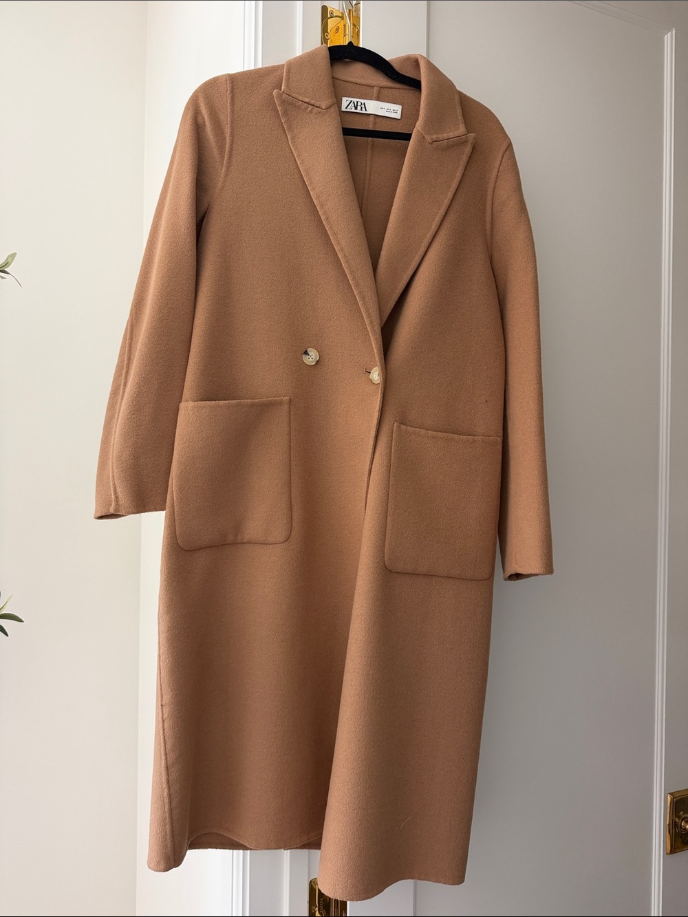 Zara Camel/Tan Double-Button Long Coat